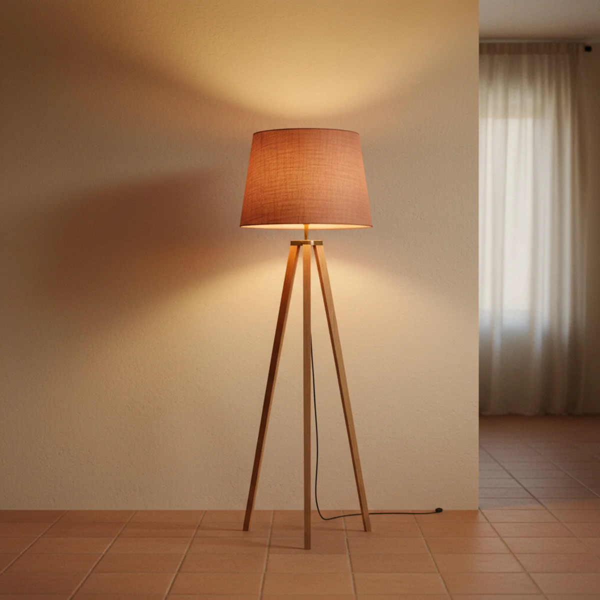 Apartment living room — apartment living room with three layered plug-in lamps at varied heights all glowing warm 2700K with overhead light off in a warm apartment — Home Decor Aura