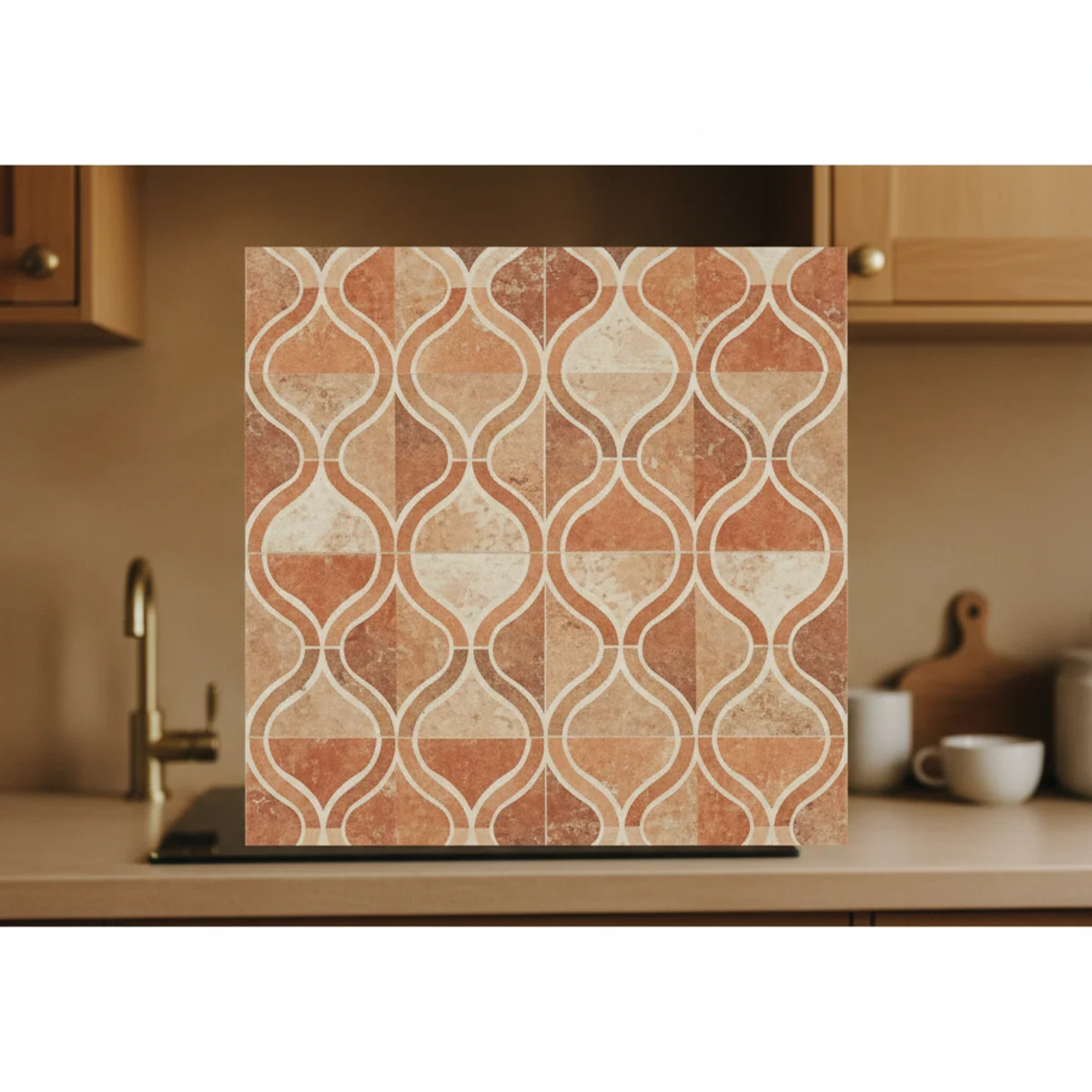 Apartment living room — peel-and-stick zellige tile backsplash behind a coffee bar console in a warm rental apartment living room — Home Decor Aura