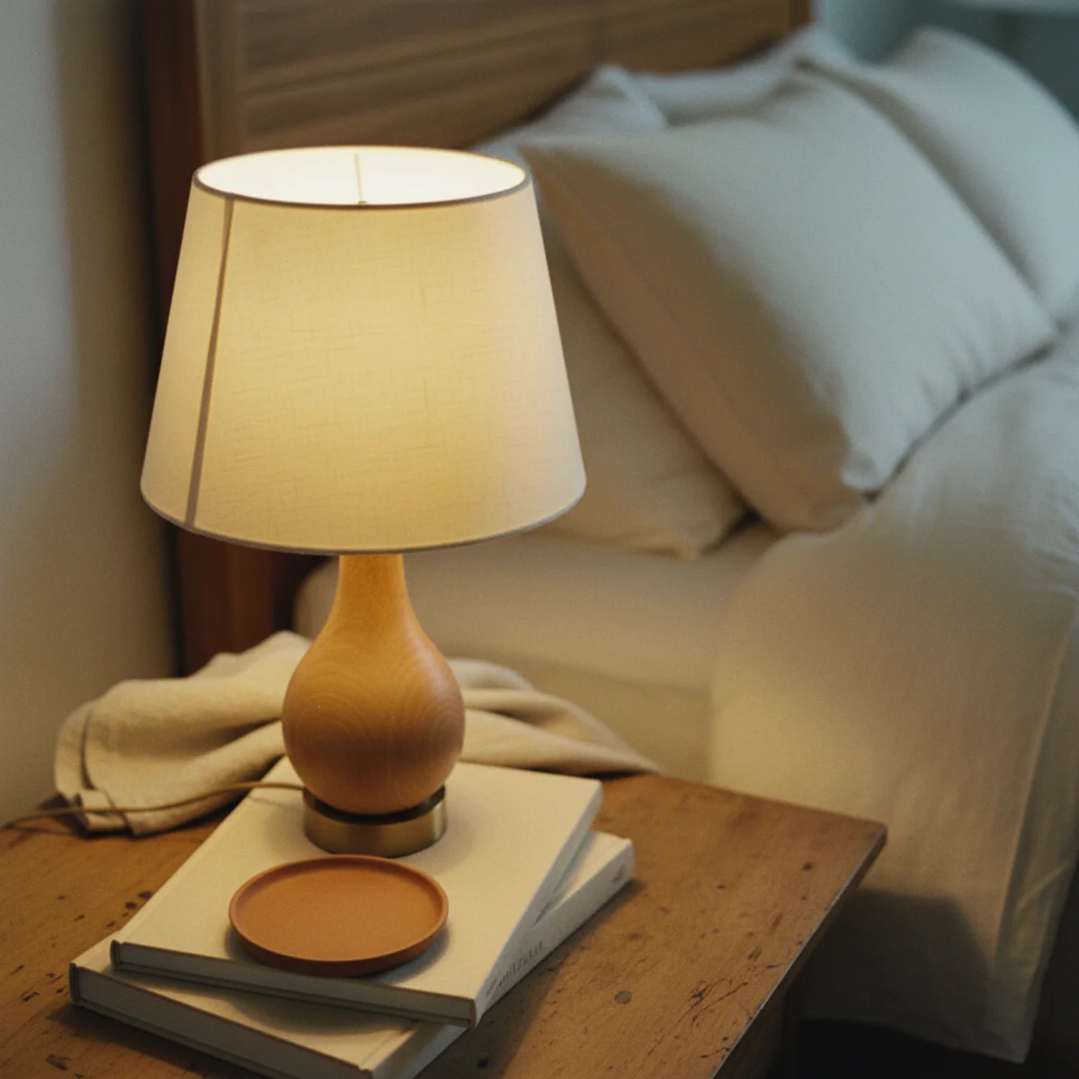 Bedroom cozy ideas — two matched bedside lamps both glowing warm 2700K light beside a layered bed in a warm bedroom with the overhead off — Home Decor Aura