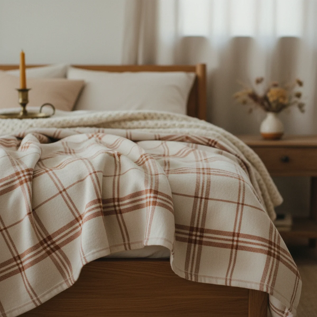 Bedroom cozy ideas — cotton flannel flat sheet in oatmeal tone layered between linen fitted sheet and wool blanket for winter warmth — Home Decor Aura