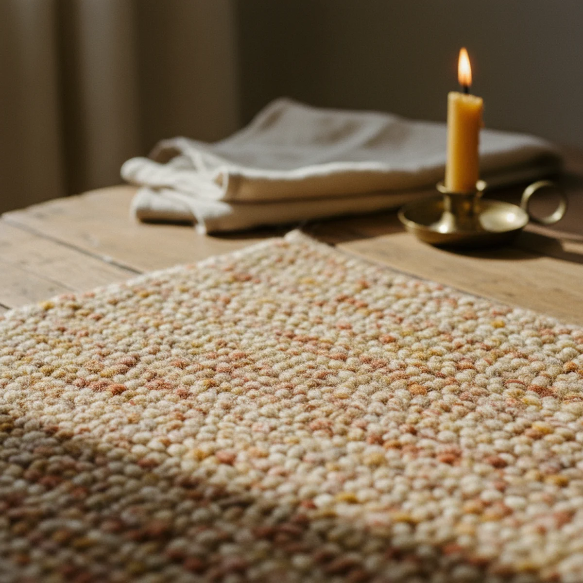 Best area rugs — hand-knotted cream wool area rug under a sofa with warm wood floor visible at edges showing the all-rounder natural material — Home Decor Aura