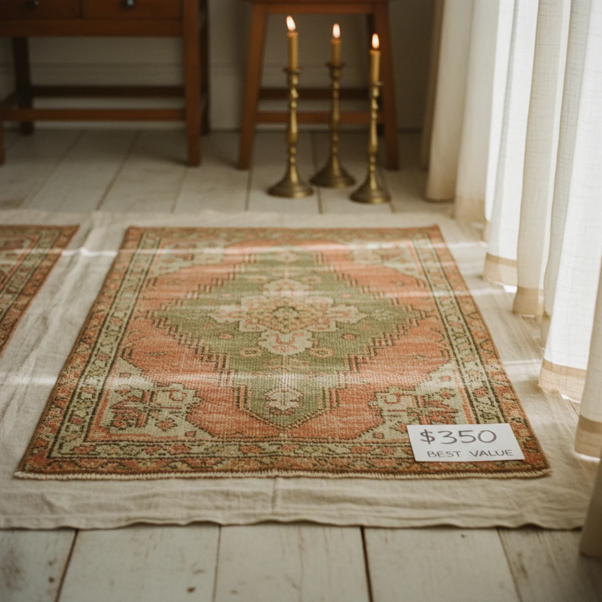 Best area rugs — vintage hand-knotted Turkish wool area rug with mellow-aged color and compacted pile from decades of use showing the character that new rugs require decades to develop — Home Decor Aura