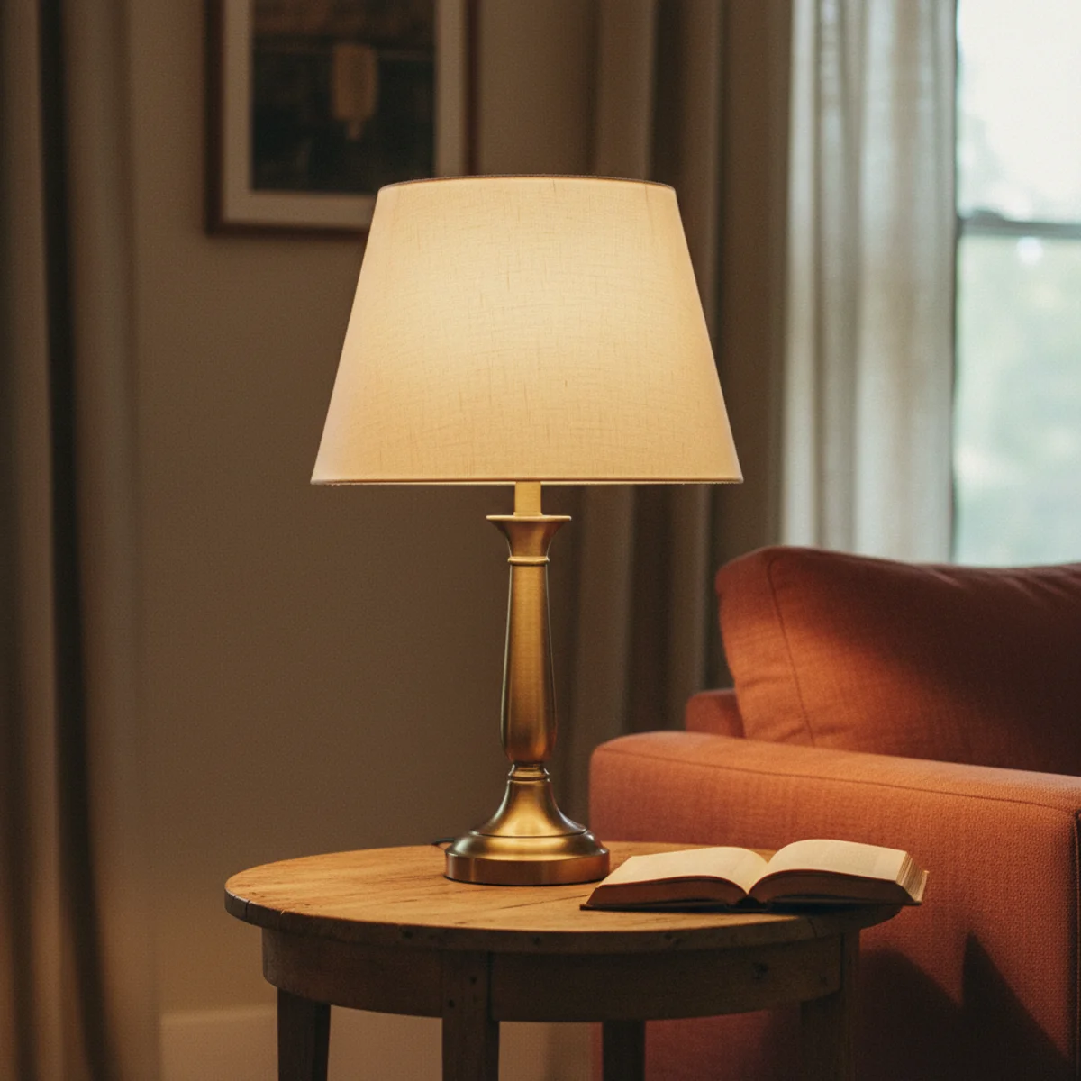Best lamps warm light — pair of 26-inch ceramic table lamps with matching linen drum shades flanking a sofa in a warm living room — Home Decor Aura