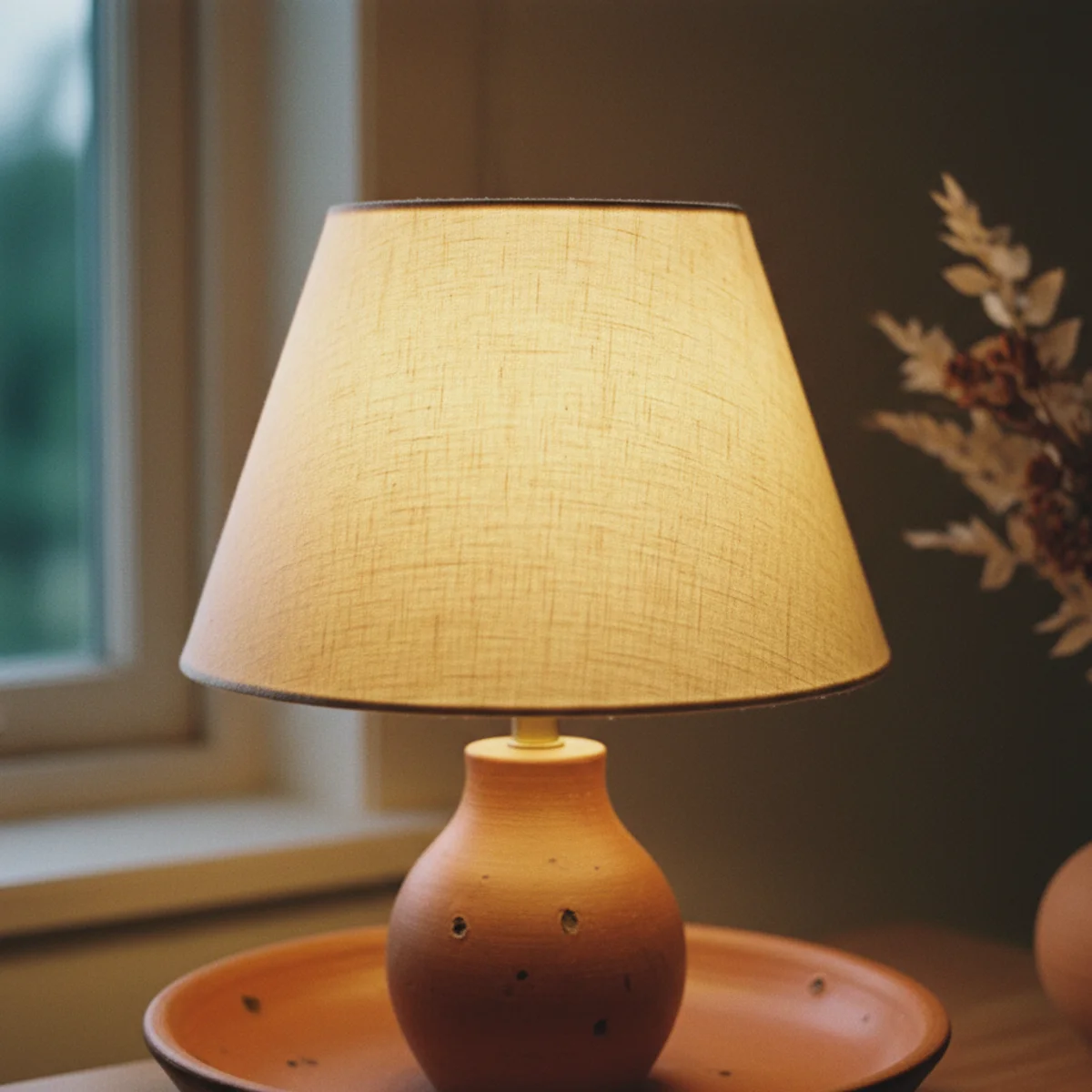 Best lamps warm light — 12-inch linen drum shade glowing evenly with warm 2700K light on a ceramic table lamp at night — Home Decor Aura