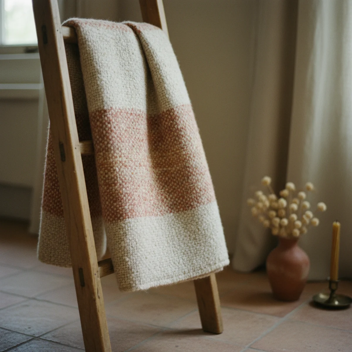 Best wool throws — oat lambswool throw with slightly visible weave texture draped over the foot of a bed showing the durable middle option for heavy use households — Home Decor Aura