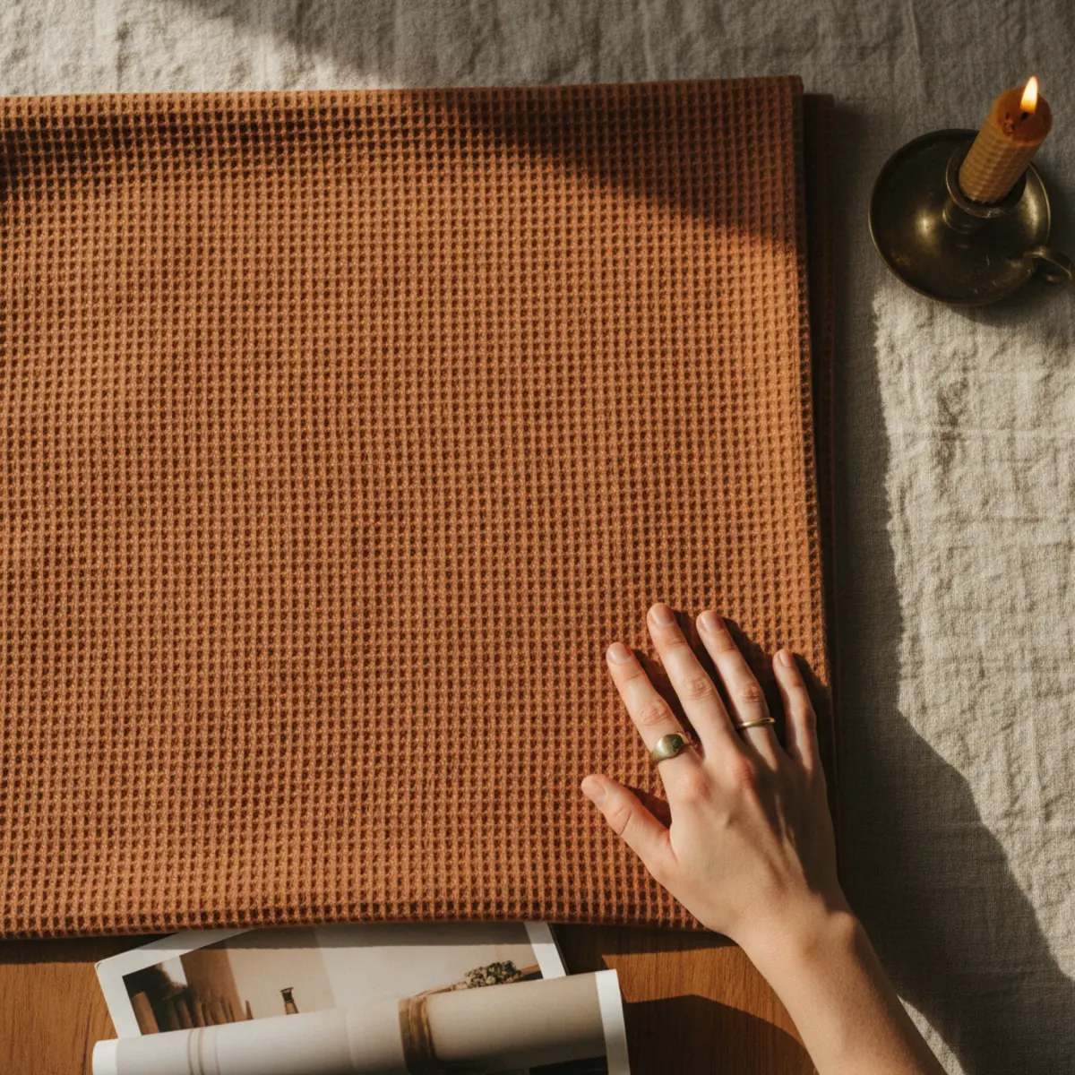 Best wool throws — cream cotton waffle weave throw with visible textured weave folded over the arm of a sofa as the light layer alternative to heavier wool throws — Home Decor Aura
