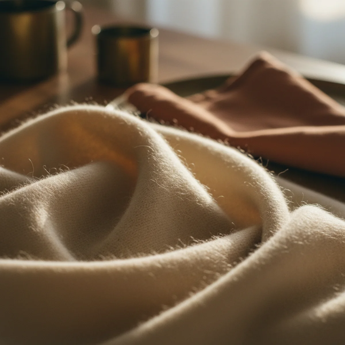 Best wool throws — cream cashmere throw with subtle luxurious sheen draped softly over a leather armchair as the splurge throw category for premium daily luxury — Home Decor Aura