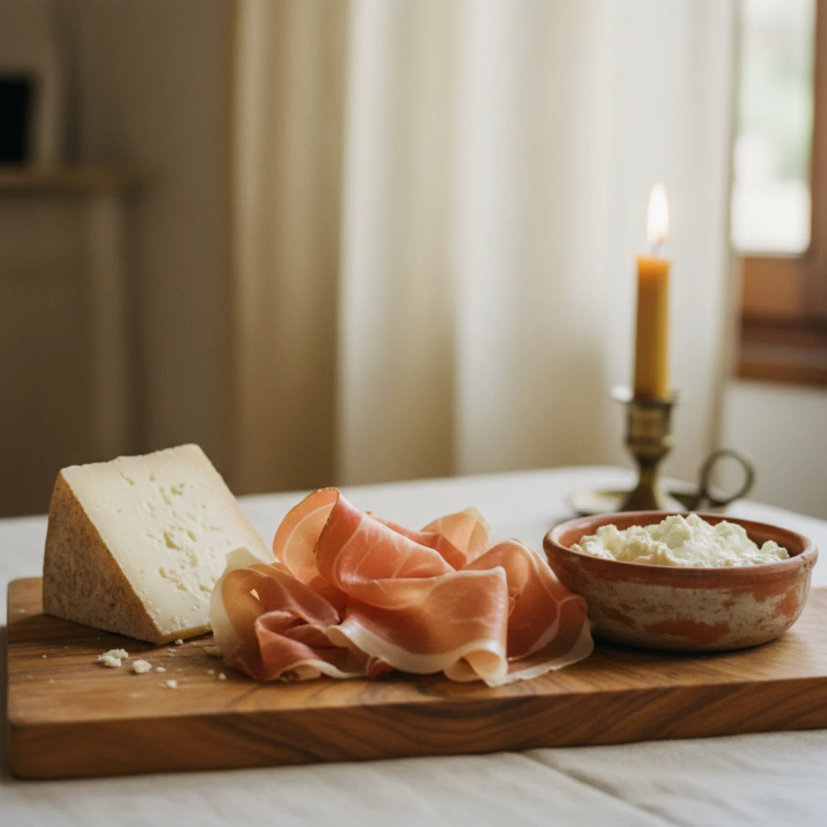 Cheese board ideas — ruffled prosciutto and folded salami fans on a cheese board showing the dimensional presentation — Home Decor Aura