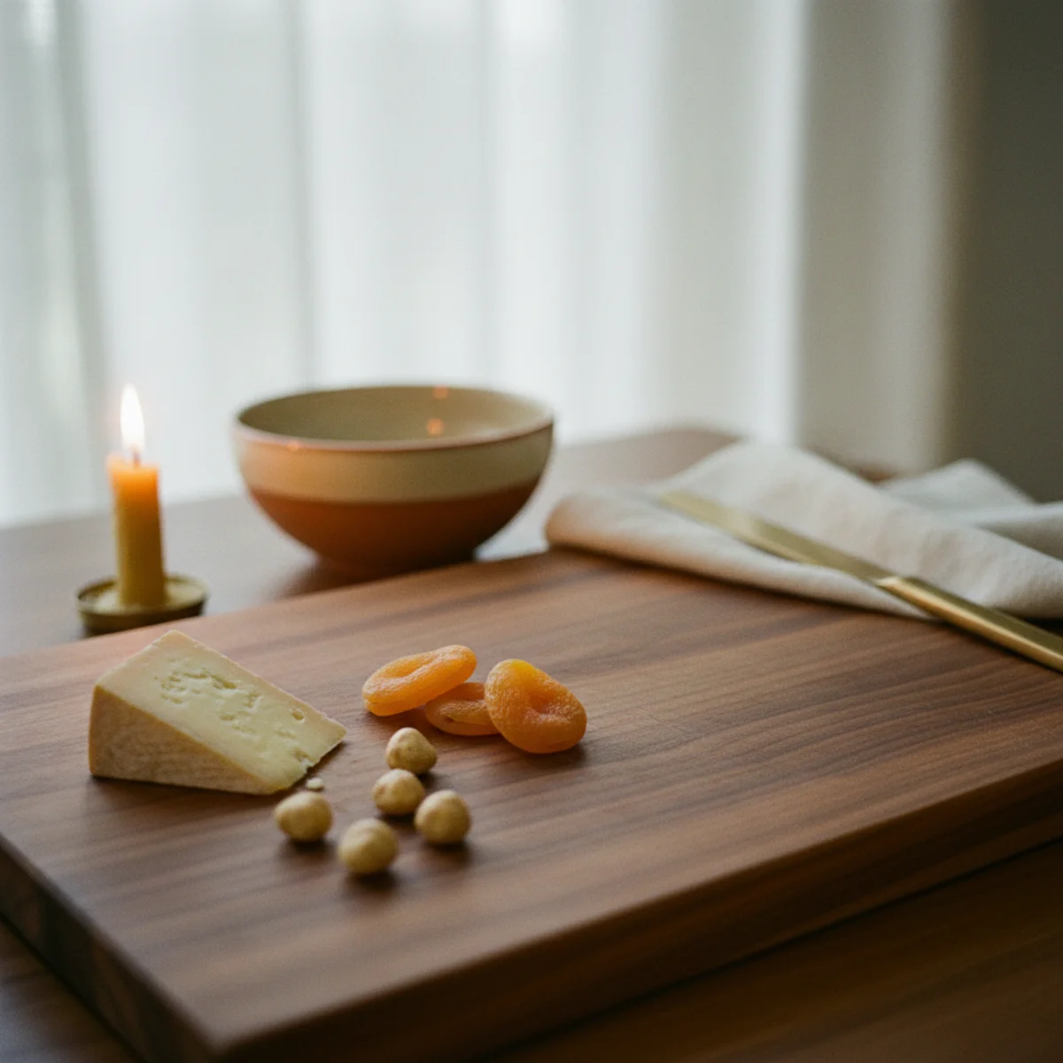 Cheese board ideas — fully assembled cheese board on a large walnut wooden board showing the warm wood grain background — Home Decor Aura