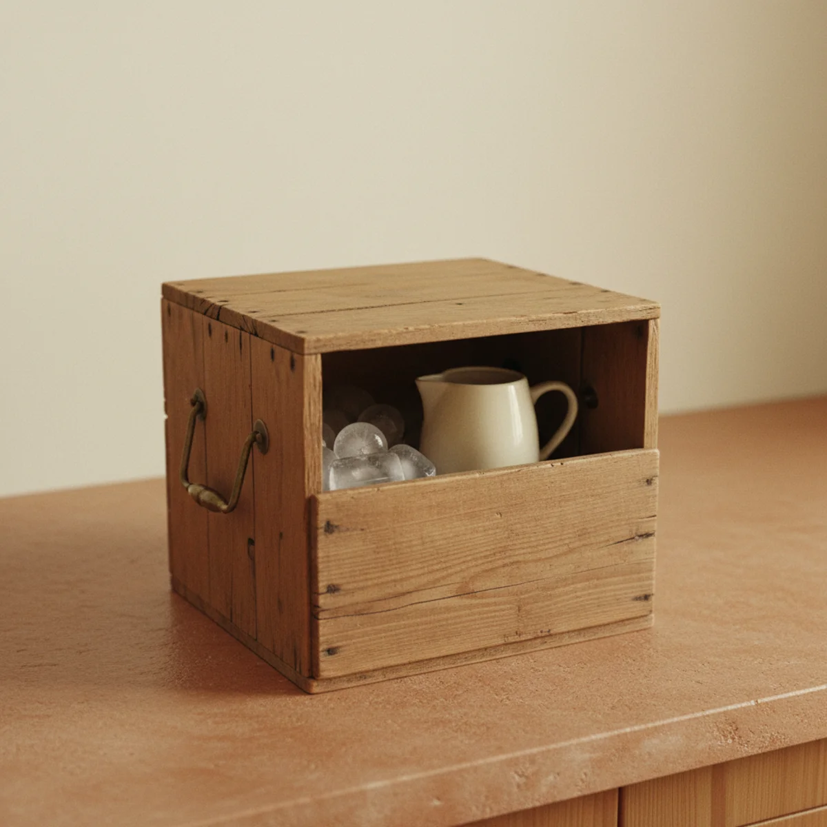 Coffee bar ideas — small dorm-size white mini fridge tucked beneath a wooden credenza coffee bar with stainless interior holding milk bottles — Home Decor Aura