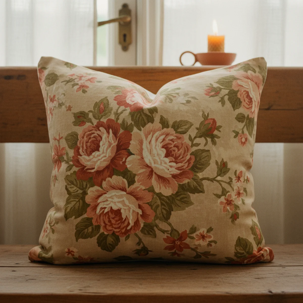 Cottagecore decor — vintage botanical print of garden roses in simple wooden frame hung above a small farmhouse table in a warm cottagecore room — Home Decor Aura
