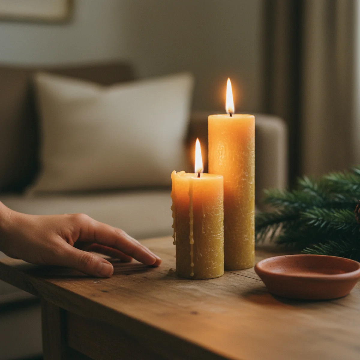 Cozy Christmas decor — restrained cozy Christmas living room with two major decor zones (mantel and tree) plus minimal supporting elements and significant empty surface space in a warm cozy Christmas interior — Home Decor Aura