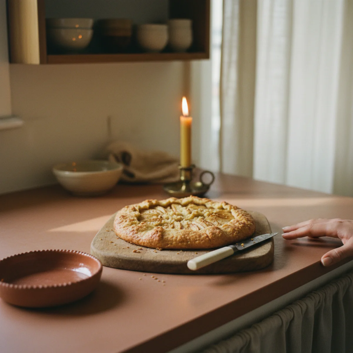 Cozy dinner party ideas — lemon tart on serving plate, individual chocolate pot de crème ramekins, and French press coffee brought to candlelit dinner table for easy dessert service — Home Decor Aura