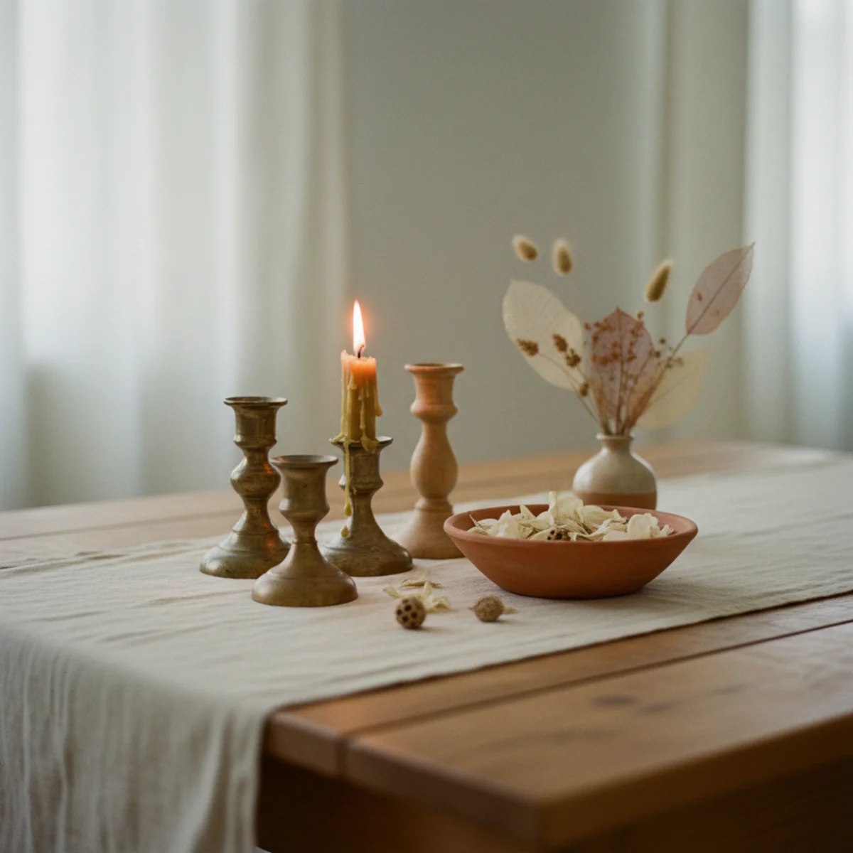 Cozy tablescape — low foraged greenery centerpiece below 14 inches preserving sightlines across the dining table for conversation while still adding visual interest — Home Decor Aura