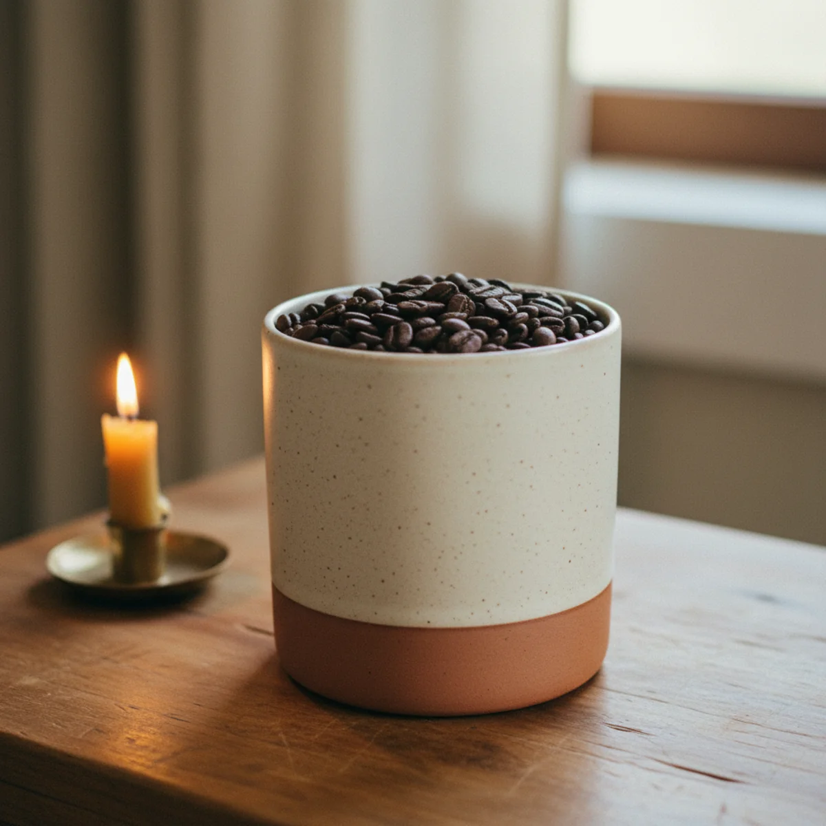 DIY coffee bar — coordinated glass apothecary jars with swing-top lids labeled with chalk pen holding coffee beans, sugar, and ground coffee on credenza surface replacing original branded packaging — Home Decor Aura