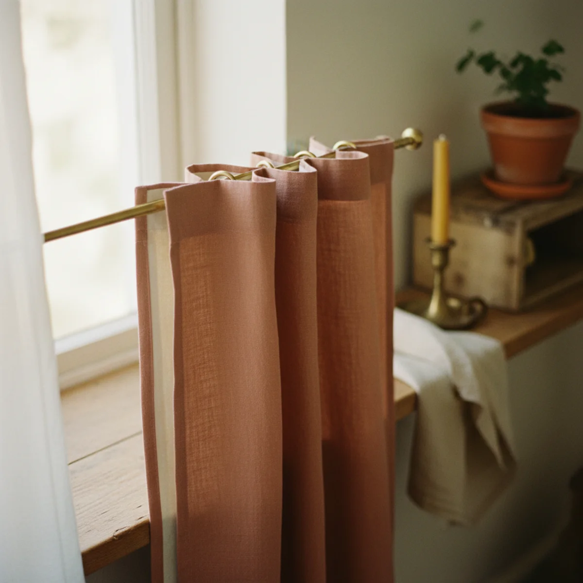 DIY no-sew curtains — no-sew linen curtain panel with separate blackout liner panel clipped to same rings showing the two-layer approach — Home Decor Aura