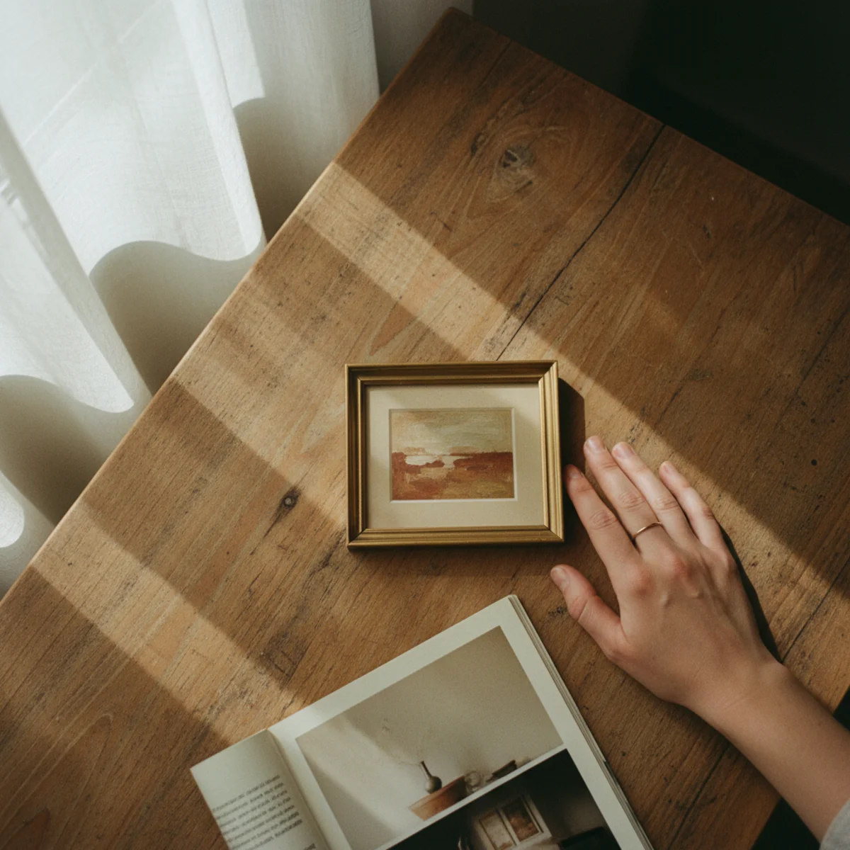 Entryway decor — small framed vintage black-and-white family photograph in oak frame hung beside an entryway console at eye level — Home Decor Aura