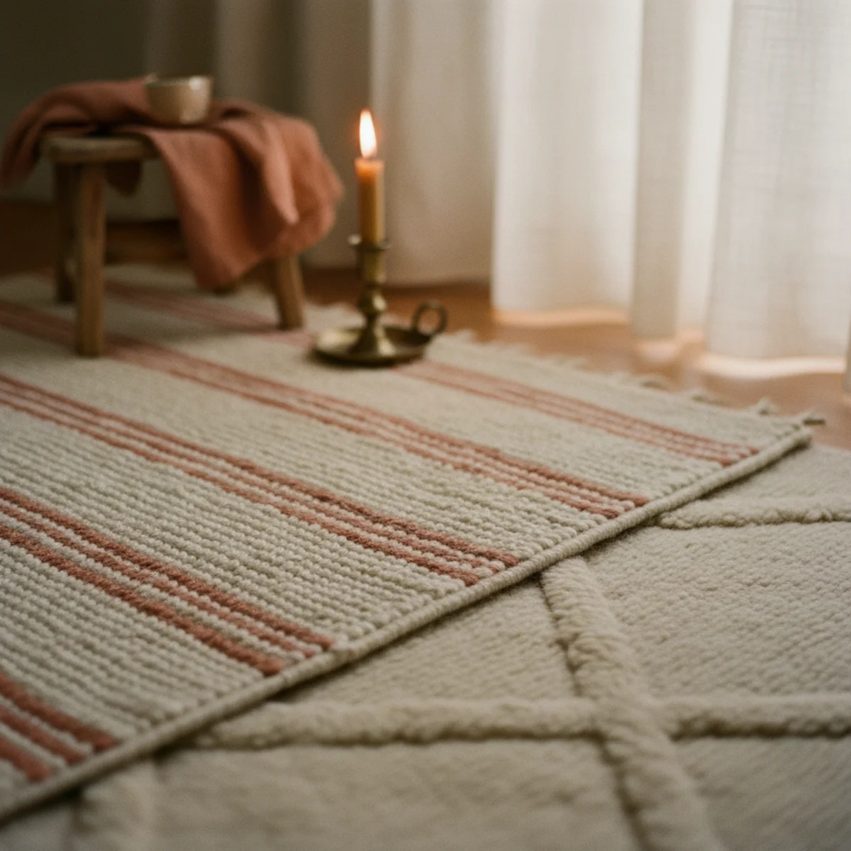 Fall decor ideas — flatweave wool runner in rust layered diagonally over a vintage Persian living-room rug — Home Decor Aura