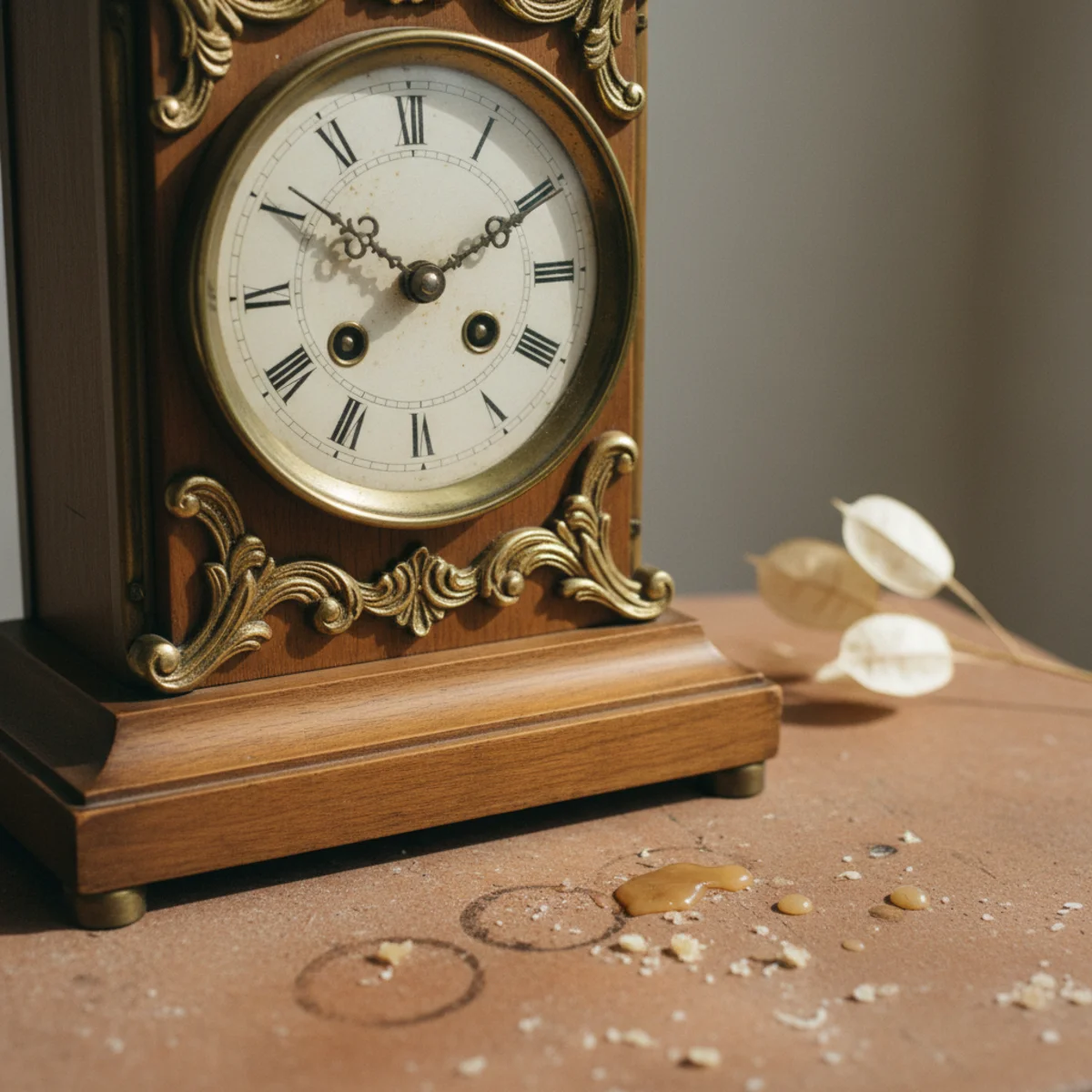 Fireplace mantel decor — vintage brass mantel clock at 10 inches tall positioned at mid-height plane on mantel beside brass candlestick cluster — Home Decor Aura