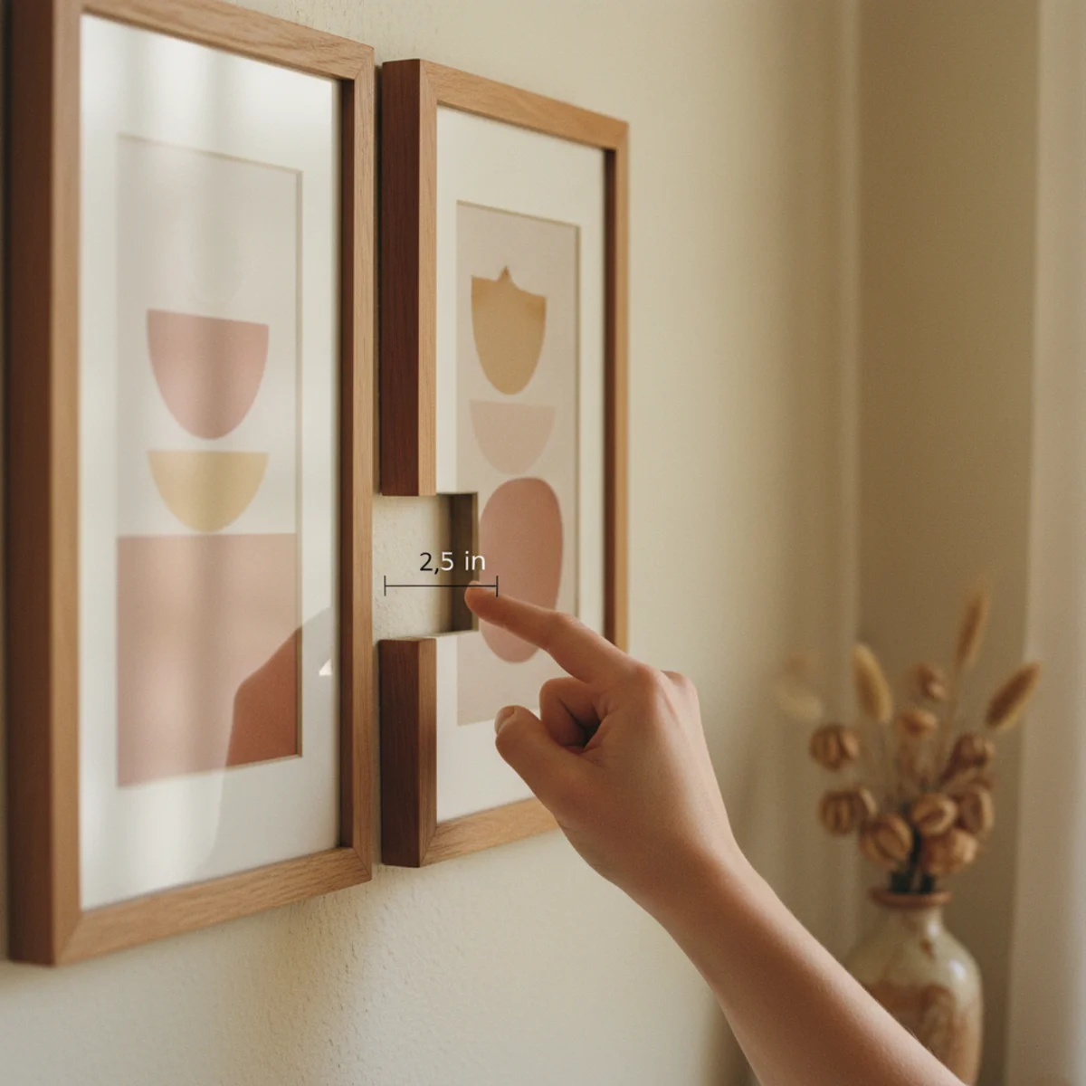 Gallery wall ideas — gallery wall with consistent 2.5-inch spacing between all adjacent frames using cardboard spacer for measurement — Home Decor Aura