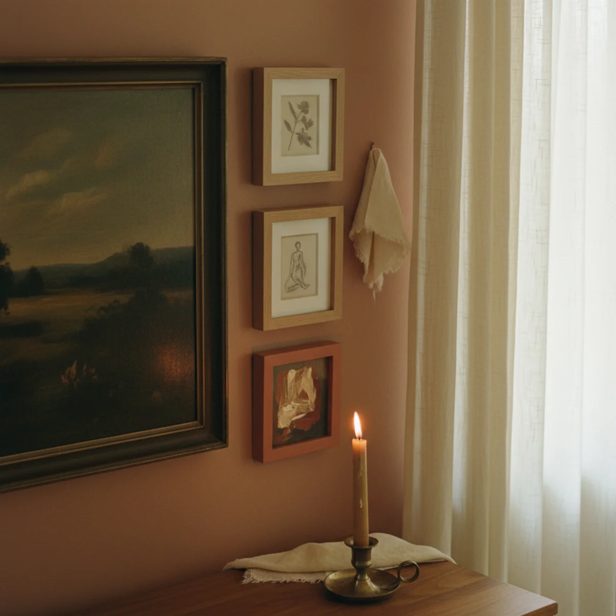 Gallery wall ideas — gallery wall with visual weight balanced across the composition with darker pieces distributed evenly between left and right halves — Home Decor Aura