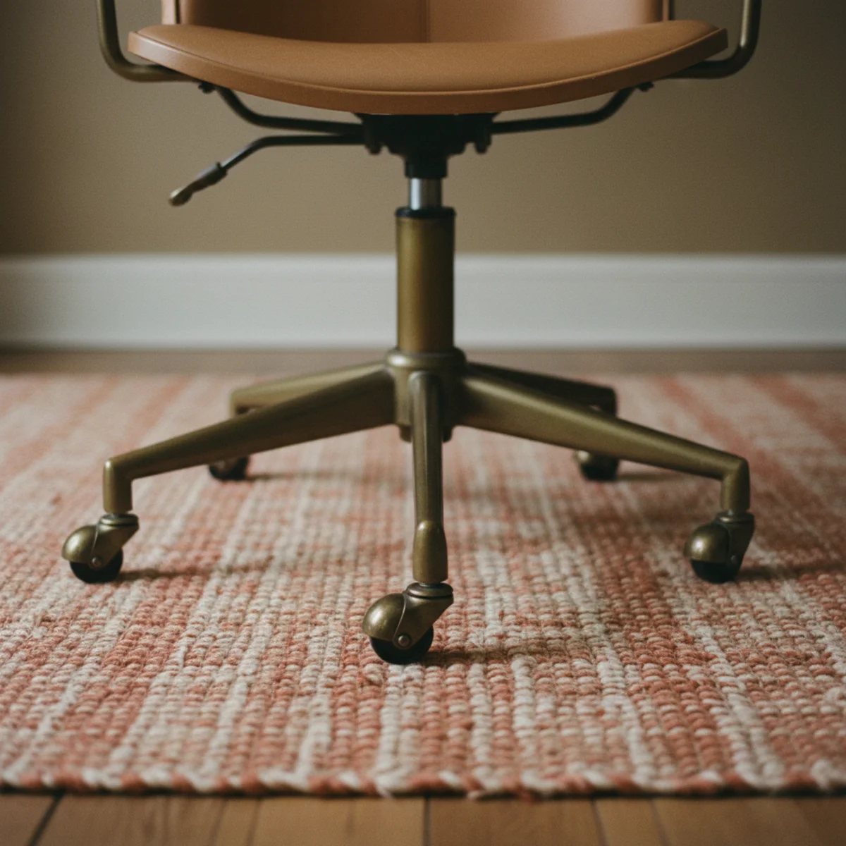 Home office ideas — 6x9 jute rug under wooden desk and office chair adding textile warmth to a warm home office — Home Decor Aura