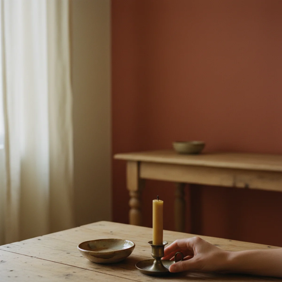 How to make a small room cozy — small bedroom with one deep terracotta accent wall behind the bed creating warm enclosure without busying the small space — Home Decor Aura