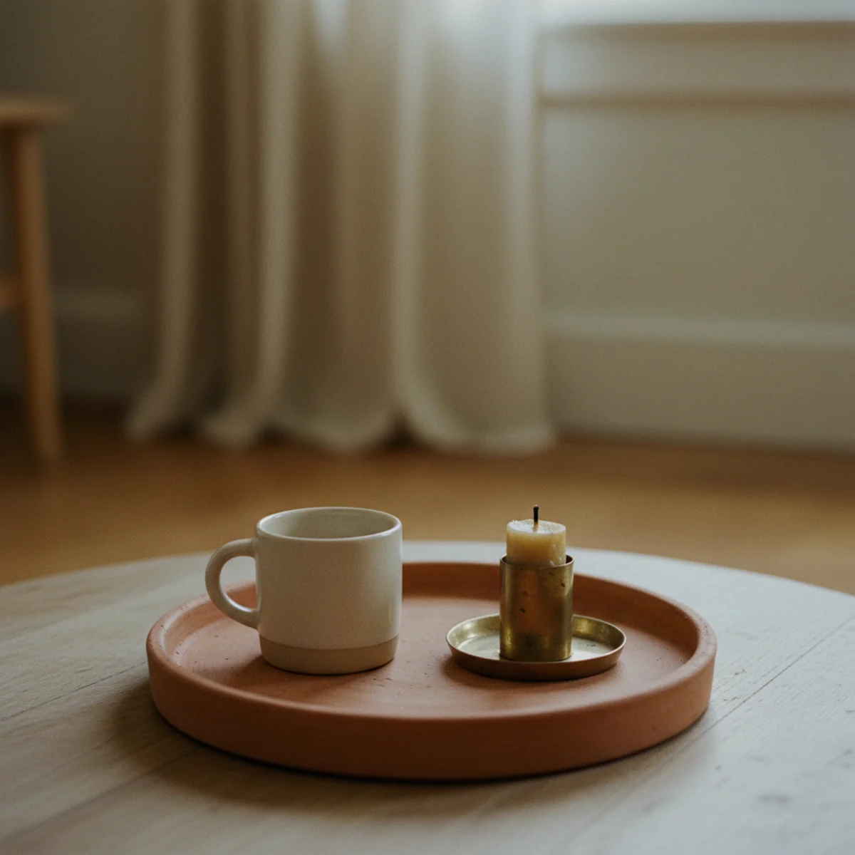 How to style a coffee table — well-proportioned coffee-table vignette scaled to table size with tray occupying half the table width and tallest object at 8 inches — Home Decor Aura