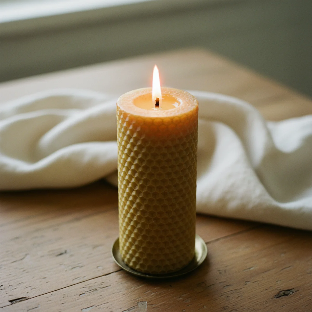 Hygge living room — Danish-style living room with twelve candles distributed across coffee table, console, side tables, and mantel all burning warm in evening hours in a warm hygge interior — Home Decor Aura