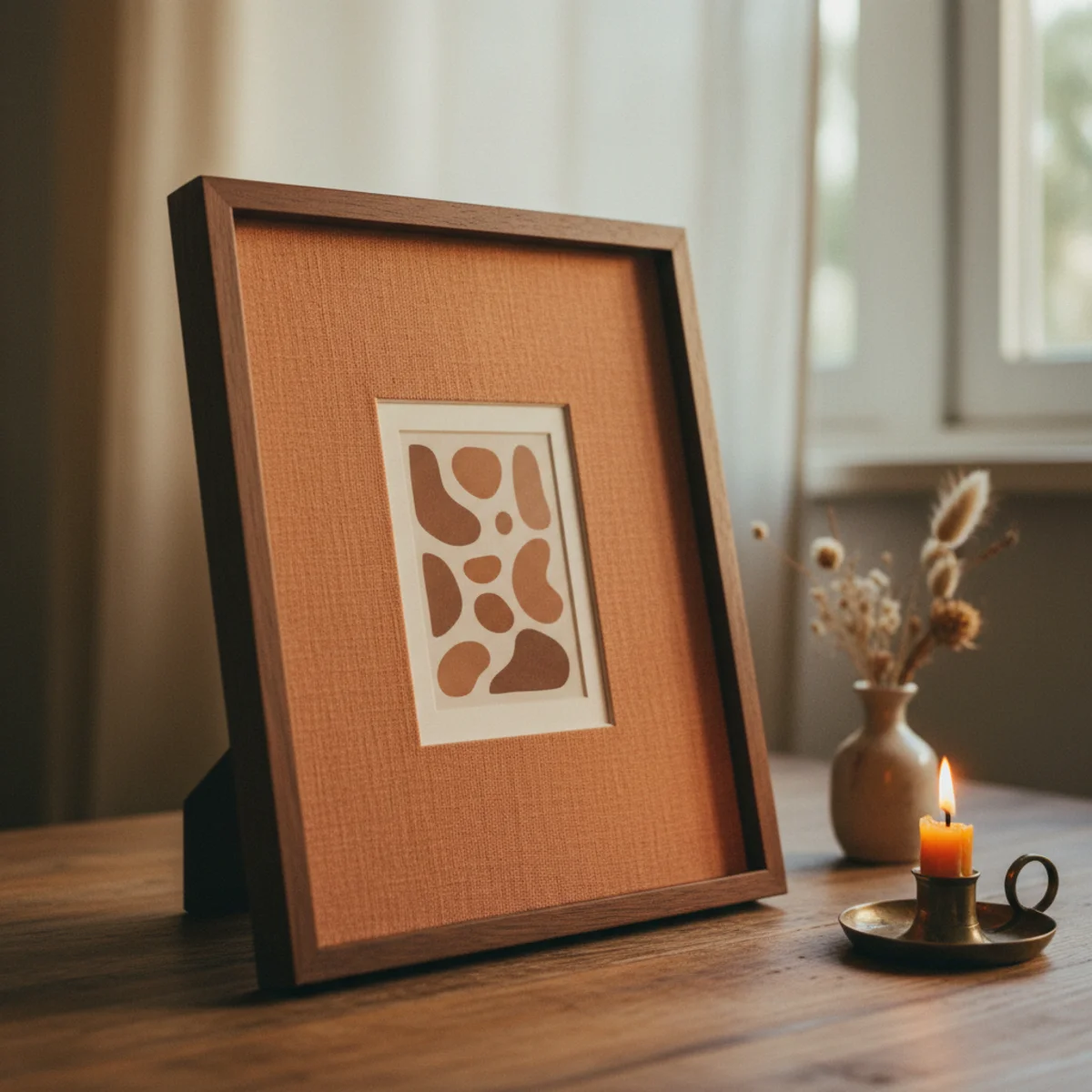 IKEA hacks cozy home — IKEA RIBBA frame upgraded with linen ribbon wrap on edges and warm cream archival mat in place of the white default in a warm home — Home Decor Aura