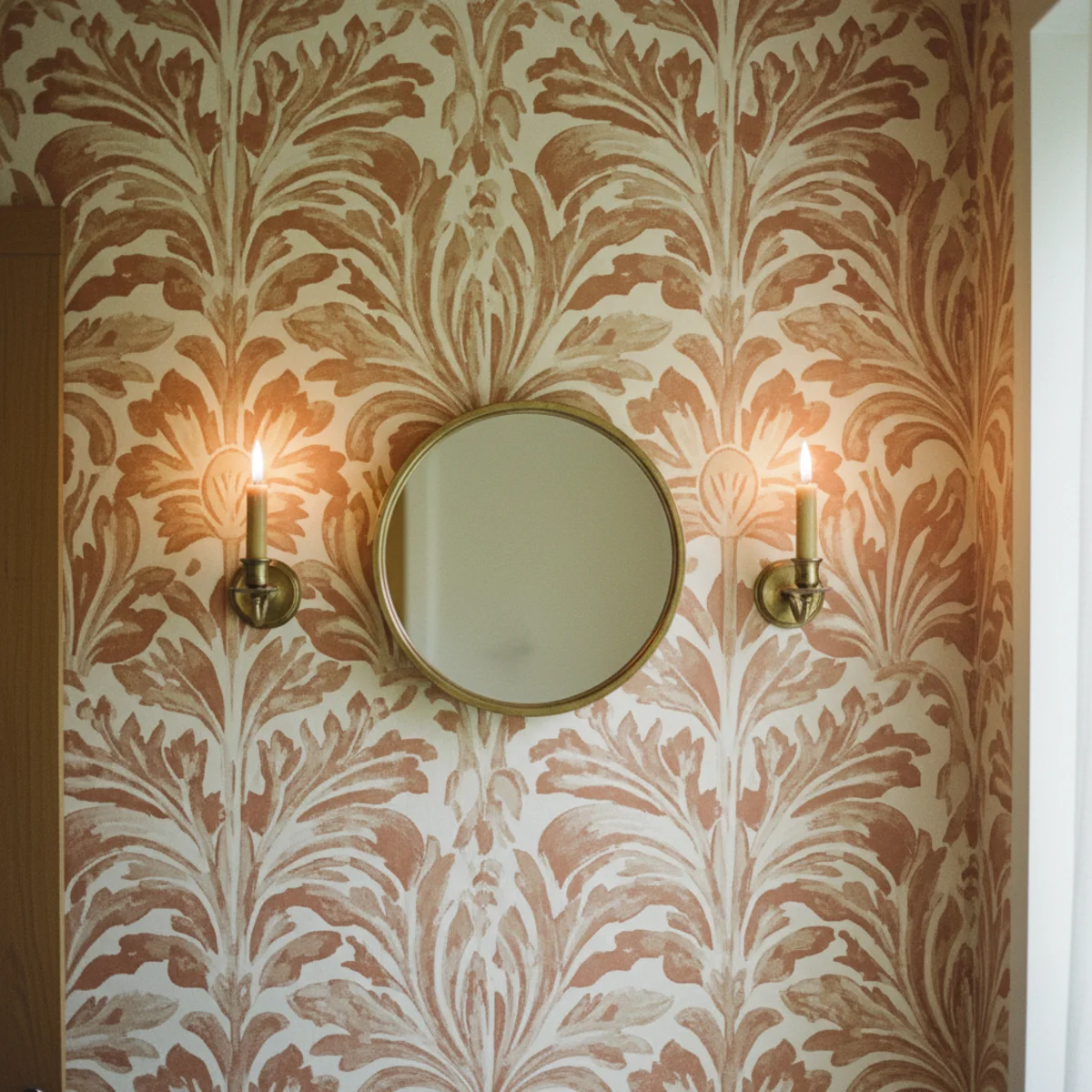 Powder room decor — powder room with large-scale botanical wallpaper on all four walls showing how the small scale makes full-wall pattern commitment achievable — Home Decor Aura