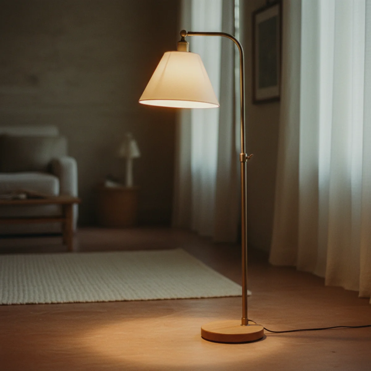 Reading nook ideas — brass floor lamp at 60 inches positioned behind a reading chair with warm 2700K bulb — Home Decor Aura