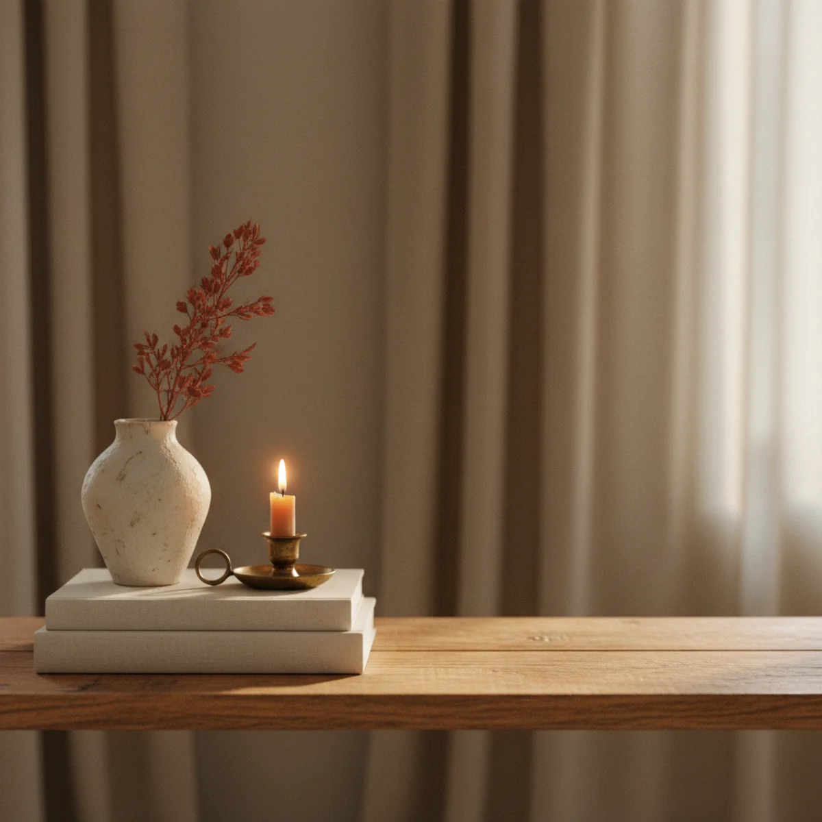 Shelf styling ideas — open shelf with two styled vignettes and one third of the shelf surface left intentionally empty as breathing room — Home Decor Aura