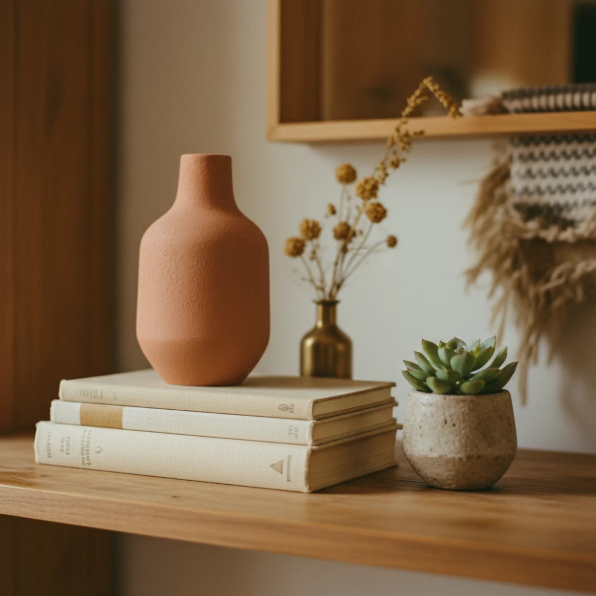 Shelf styling ideas — three objects grouped in a triangle composition on an open shelf showing the rule of odd numbers — Home Decor Aura