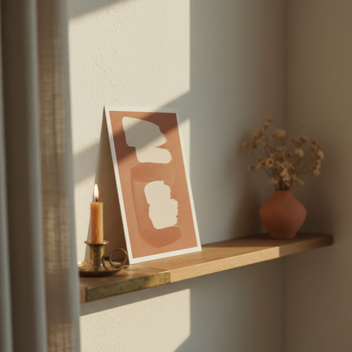Shelf styling ideas — vintage gilt-framed botanical print leaning against the back wall of an open shelf with books and ceramic in front — Home Decor Aura