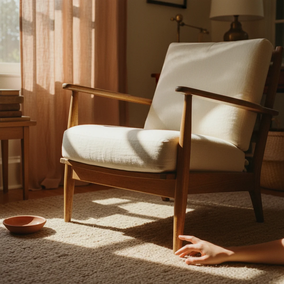 Summer decor ideas — living room in full summer afternoon golden light with all windows unobstructed, curtains pulled back, and reading chair positioned to catch the warm 4pm light — Home Decor Aura