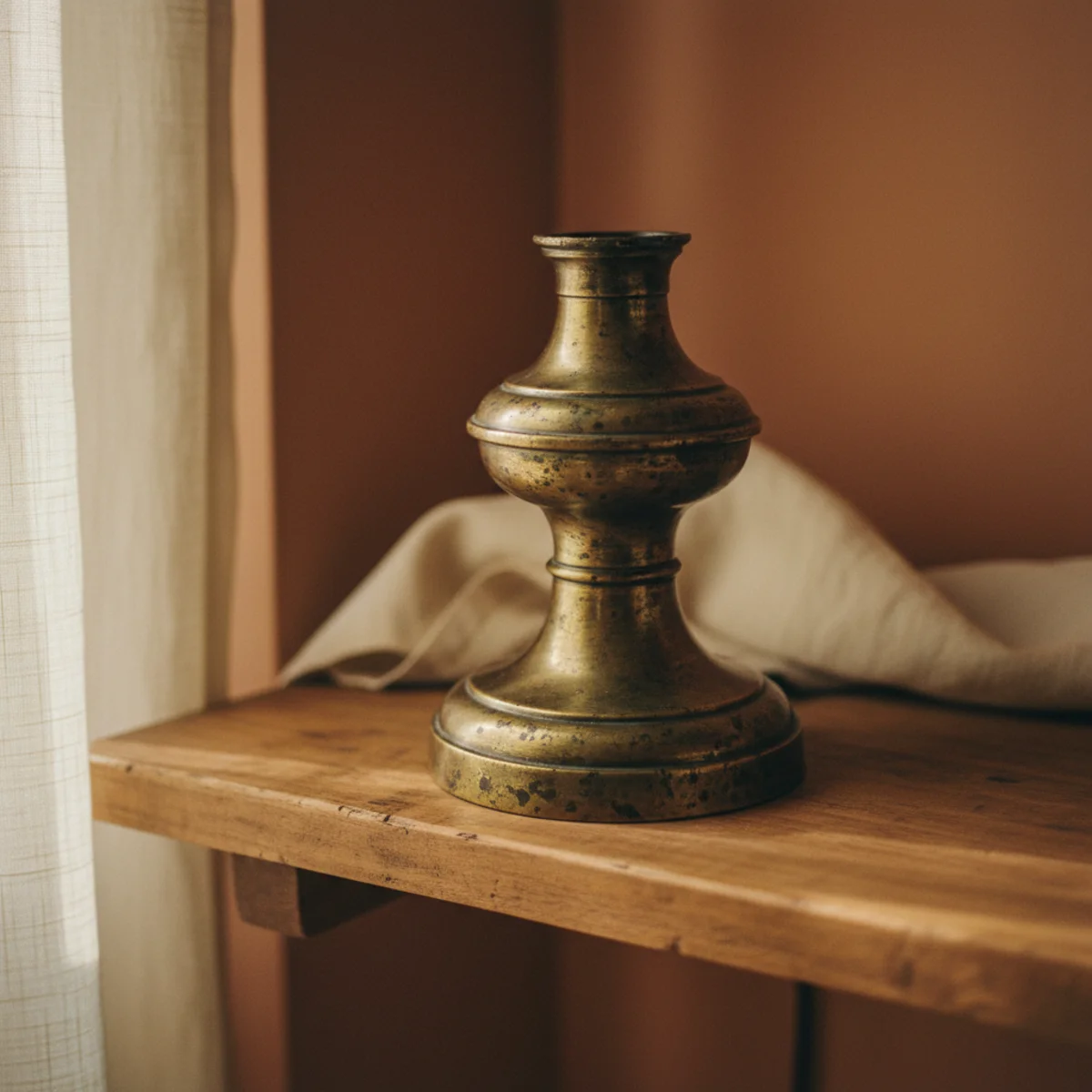 Thrifted decor ideas — vintage brass lamp base with a fresh linen drum shade and warm 2700K bulb — Home Decor Aura