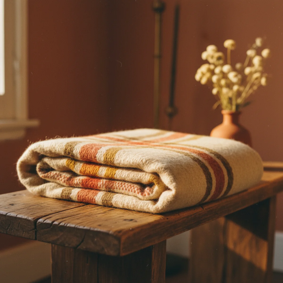 Thrifted decor ideas — hand-stitched cotton quilt folded over a vintage Hudson Bay wool blanket on a wooden chair — Home Decor Aura