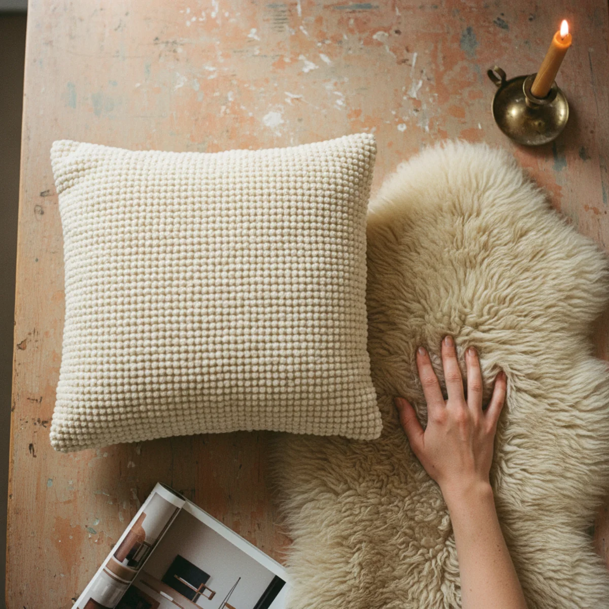 Warm minimalism — single cream bouclé accent chair as a focal piece in an otherwise warm minimalist living room — Home Decor Aura