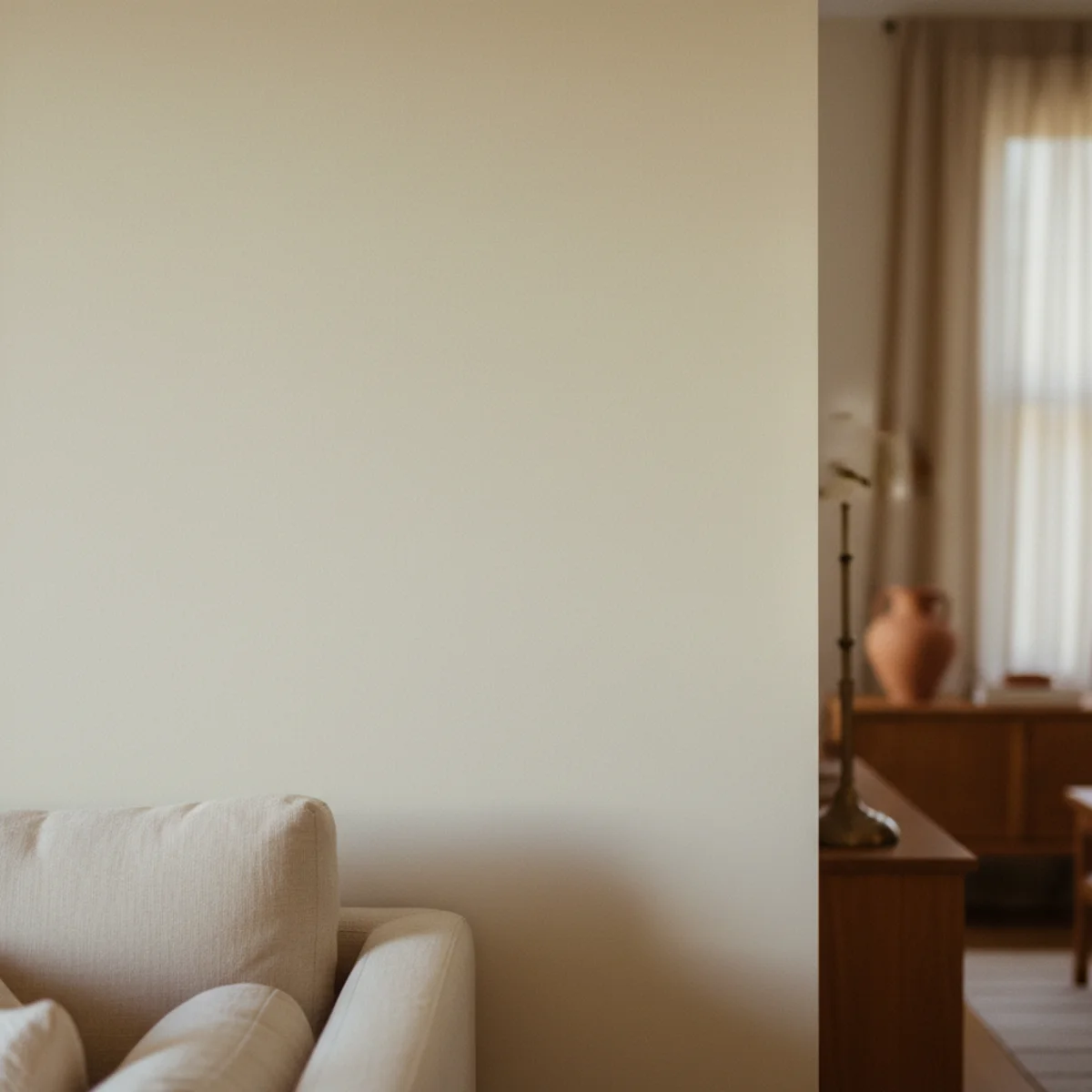 Warm paint colors — bedroom painted in Benjamin Moore Soft Chamois OC-13 warm off-white showing cream-toned walls with warm lighting reading as genuine cream rather than commercial blue-white — Home Decor Aura