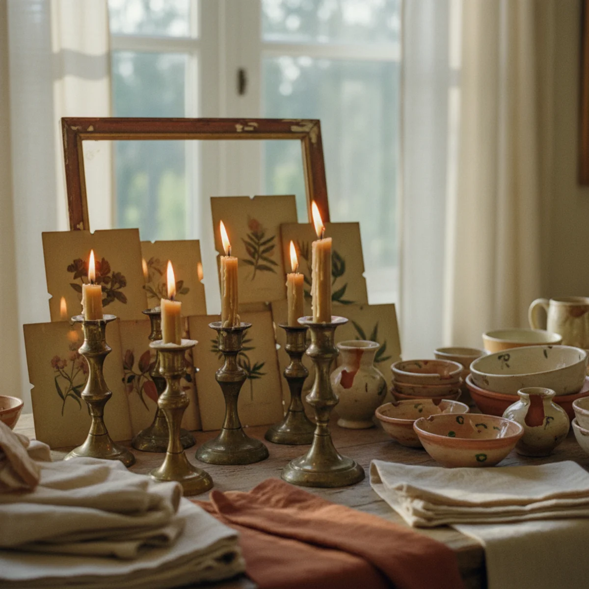 Where to find affordable vintage decor — estate sale interior showing solid wood furniture, brass lamps, and ceramics for sale in a curated mid-century home — Home Decor Aura