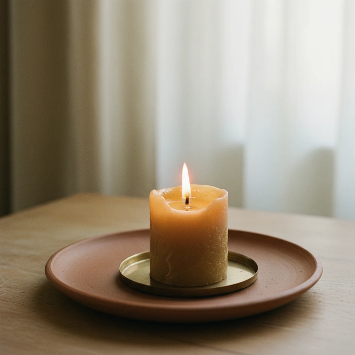 Winter decor — winter living room with eight candles burning across coffee table, console, and mantel at 4:30pm during dim winter afternoon transition — Home Decor Aura