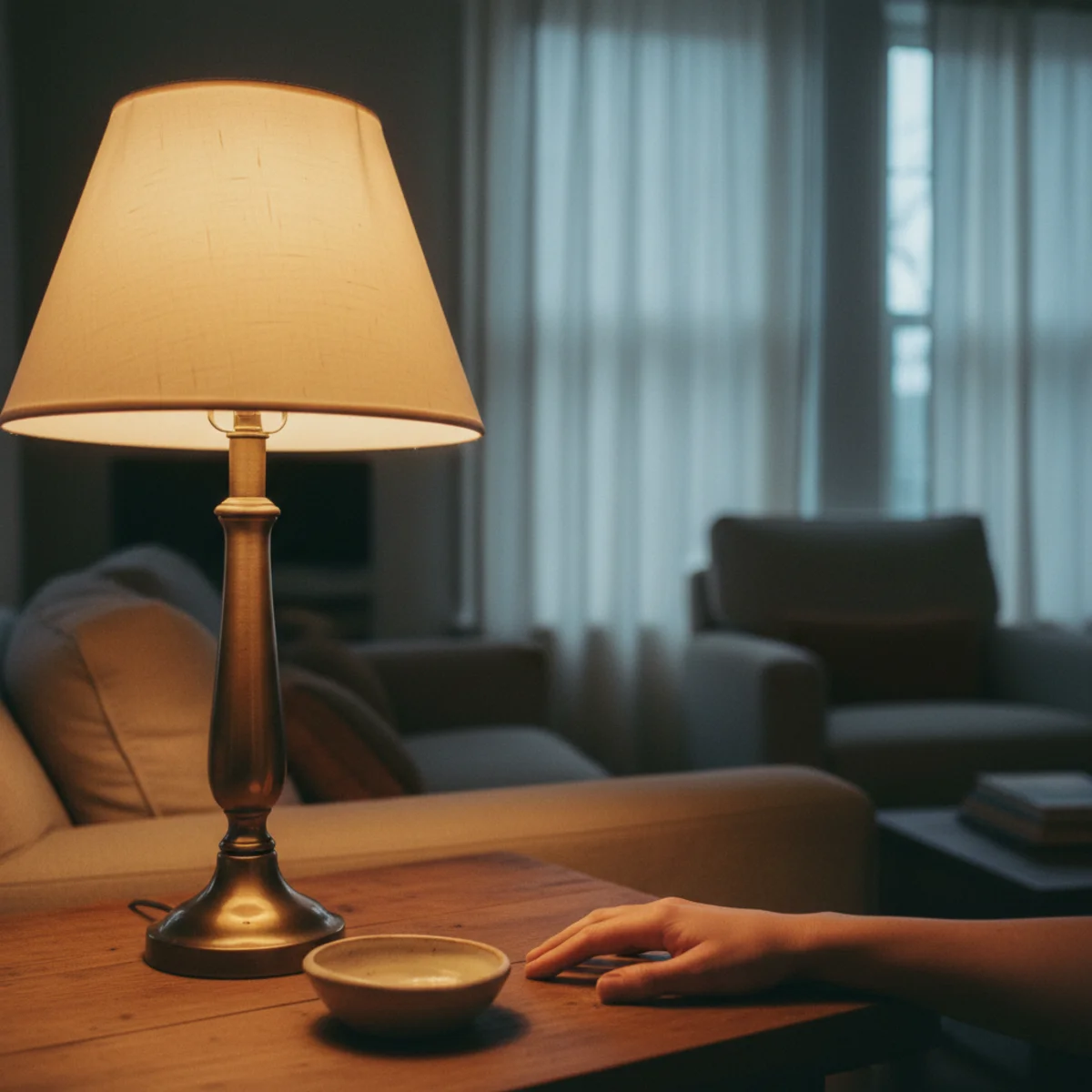 Winter decor — winter living room with multiple table and floor lamps glowing warm at 4:30pm winter sunset before household members manually turn anything on — Home Decor Aura
