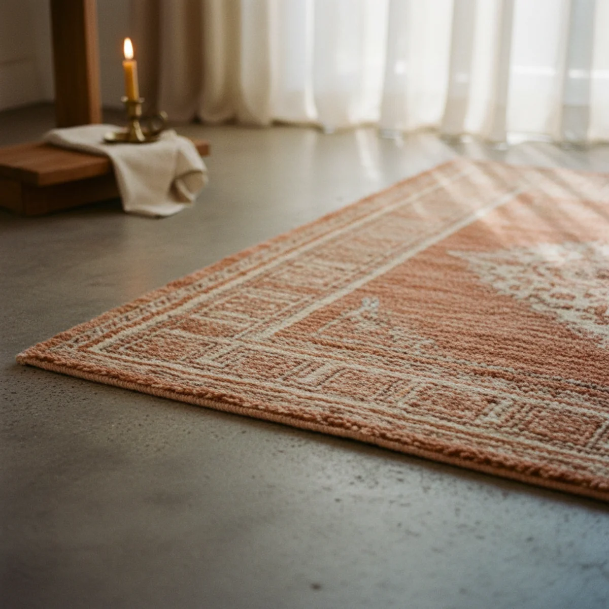 Winter decor — small wool rug in kitchen between sink and island and sheepskin in front of bathroom sink adding textile warmth to cold winter floors — Home Decor Aura